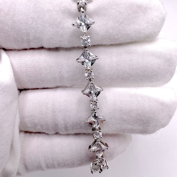 Sterling Silver Princess-Cut & Round Cubic Zirconia Tennis Bracelet - Picture 4 of 16